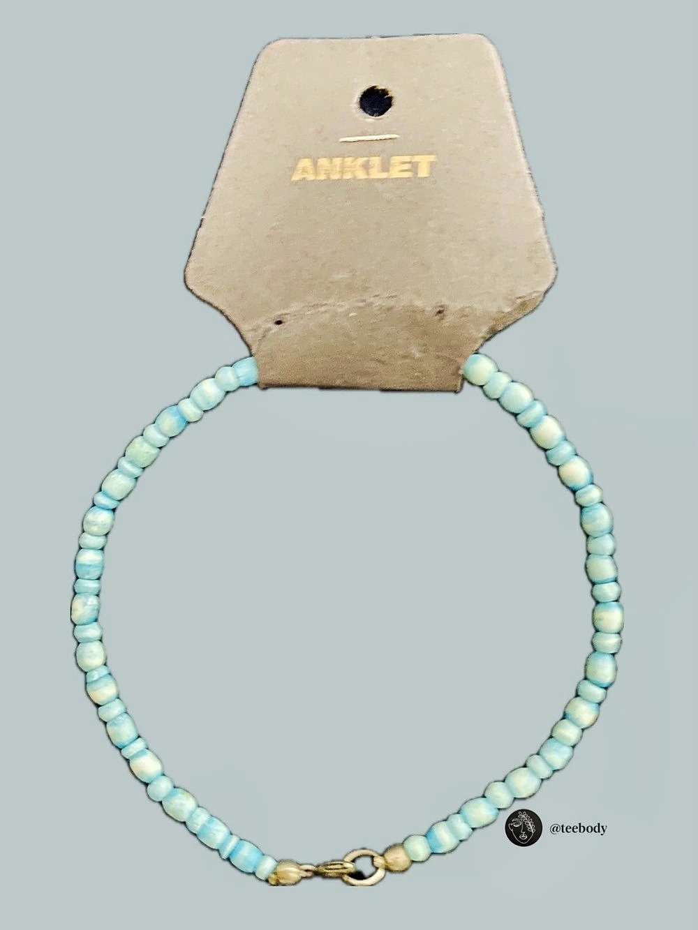 NWT Vintage Style Beaded Beach Anklet - Made in India Teal/Mint NOS